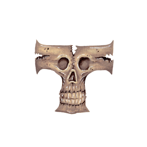 Skull-shaped wooden mask on a white background