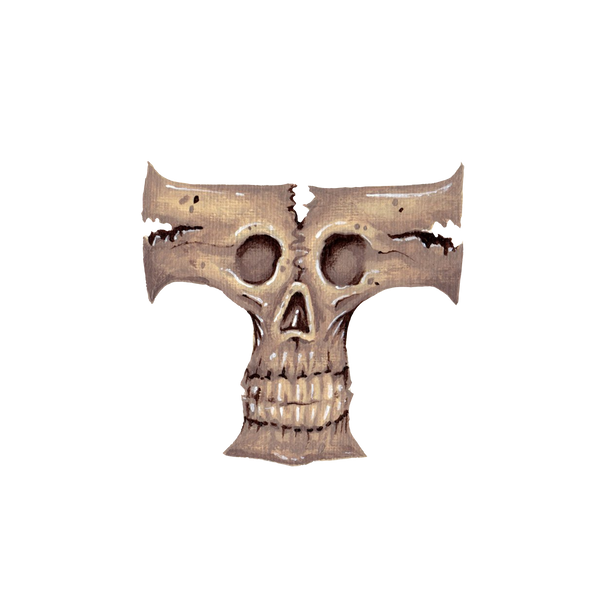 Skull-shaped wooden mask on a white background