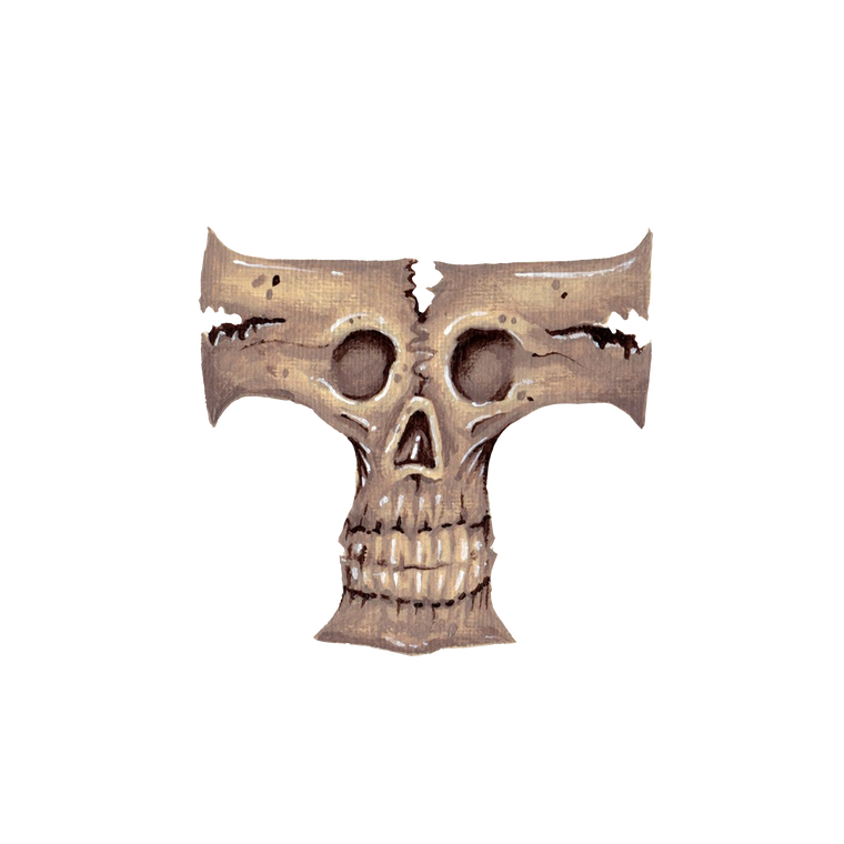 Skull-shaped wooden mask on a white background